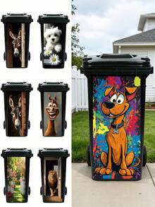 1Pc Creative Trash Can Stickers, Colorful Cartoon Dog Donkey Horse Lion Patterns, Garden Path Design, Funny Animal Decals For Trash Bins Indoor Outdoor, Home Kitchen Bathroom Decor - multicolor - View 17