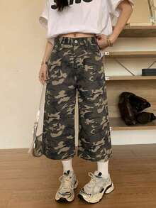 DAZY 女款休閒水洗破洞牛仔短褲 夏季 - 軍綠色 - 查看 4