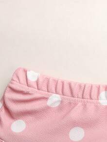 SHEIN 青少年女孩夏季可愛休閒灰色套裝：短袖短版上衣與百褶迷你裙，夏季 - 粉色 - 查看 5