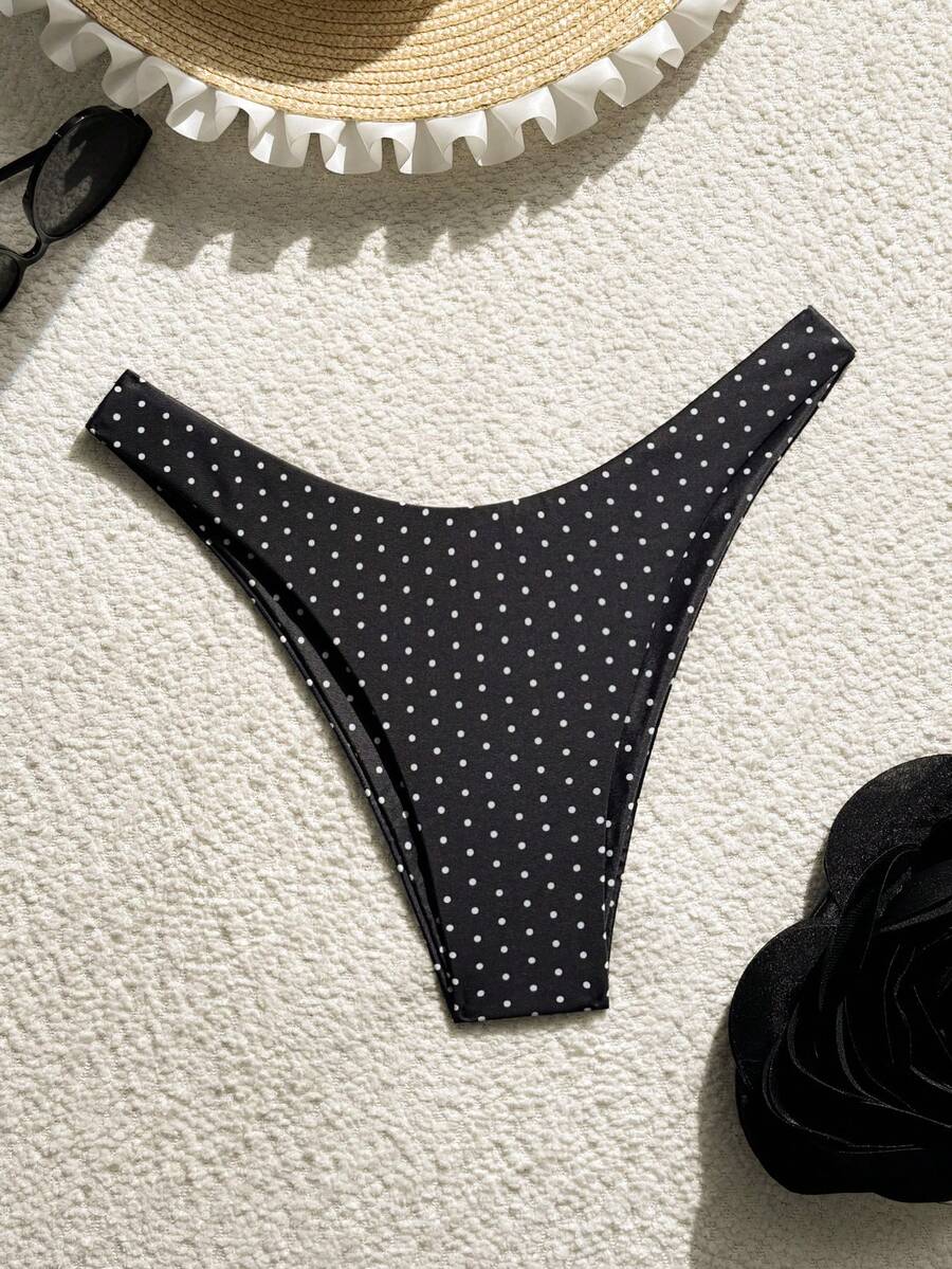 Swim Mod 2026 Women's Summer Beach Polka Dot Print Bikini Bottoms, Random Print - Multicolor - View 1