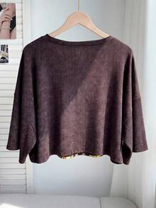 Comfortcana Camiseta suelta de talla grande con estampado de sol, primavera/verano - Marrón Chocolate - Ver 2