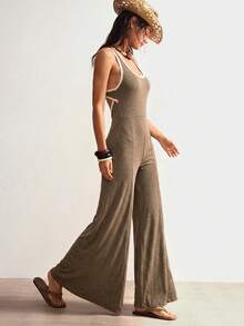 Bohemela Casual Knit Colorblock Cutout Women's Jumpsuit - Khaki - View 7