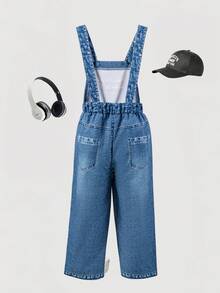 Young Girls' Woven Chain, Funny Cool Girl Letter Print Bib Pants, Fashionable Back-To-School Item, Personalized Jumpsuit For Spring, Summer, Autumn - Blue - View 2
