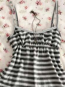 IslaSuriya Women's Plus Size Summer Pleated Casual Versatile Striped Camisole Tank Top - Dark Grey - View 4