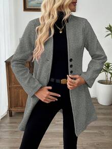 EMERY ROSE Chaqueta ajustada de cuello alto casual para vacaciones de mujer - Gris Claro - Ver 7