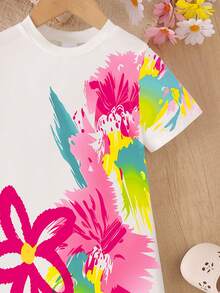 SHEIN Elladie kids 少女休閒時尚度假風清新陽光多巴胺碎花短袖洋裝，適合夏季出遊 - 彩色 - 查看 5