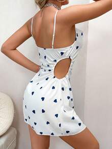 SHEIN Women's Sleepwear With Side Cutout Ruched Spaghetti Strap & Printed Design - Multicolor - View 2