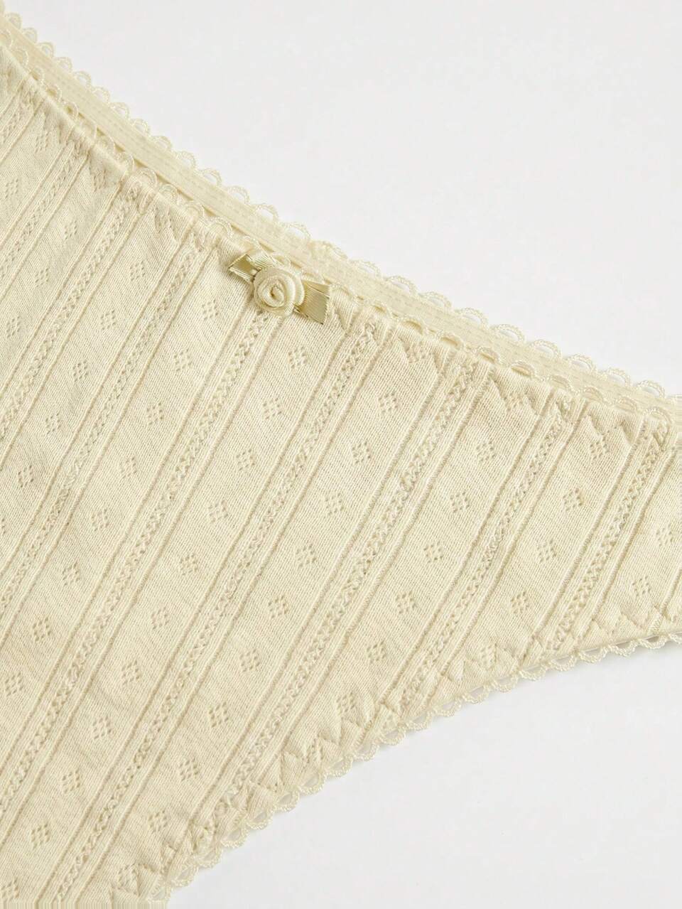 Cute Butter Yellow Cotton Pointelle Lingerie Set, Non Wired Bralette With Matching Sexy Thong