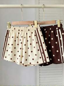Tween Girl Elastic Waist Polka Dot Print Casual Shorts - Multicolor - View 3