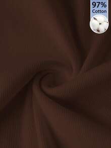 Slaydiva Camiseta de algodón 97% acanalada minimalista casual básica de verano con cuello cuadrado, manga corta, ajuste regular, silueta esbelta, fruncida lateralmente y elástica - Marrón - Ver 4