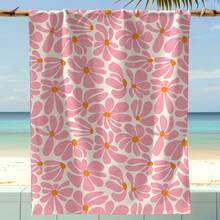 1pc Bohemian Flower Pattern Beach Towel, Oversized Ultra-Fine Fiber Beach Blanket, Super Absorbent Bath Towel, Suitable For Travel, Swimming, Diving, Surfing, Beach Accessory Summer Travel, Vacation Holiday Bathroom Decor Beach Essentials - Pink - View 9