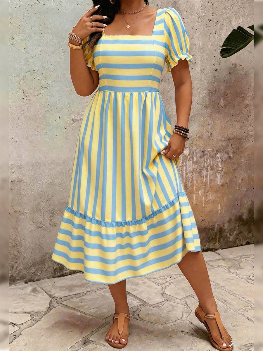 SHEIN Clasi Elegant Patterned Plus Size Women's Spring Summer Dress - Multicolor - View 1