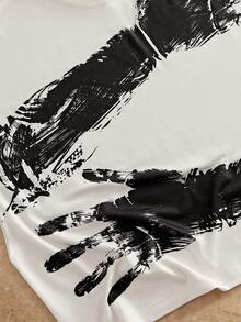 Manfinity RebelGame Men's Casual Hand Print Round Neck Loose Tank Top, Summer - White - View 4