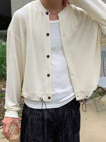 DAZY White Plaid Textured Fabric Short Men's Jacket And Coat - White - View 2