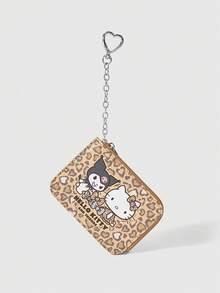 HELLO KITTY AND FRIENDS | ROMWE | ROMWEY2k 復古豹紋 Kitty 皮革愛心掛繩便攜迷你收納卡夾鏈條吊飾包 - 黃色 - 查看 2