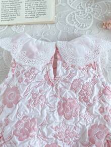 SHEIN Baby Girl 0-3 Years 1pc Summer & Autumn Casual And Cute Style Going Outfit, Flower Fabric Sleeveless Short Dress, Comfortable Clothing Suitable For Outdoor Activities, Peter Pan Collar Sweet Princess Dress With Lace Trim, Pink Summer Sleeveless Dress - Multicolor - View 8