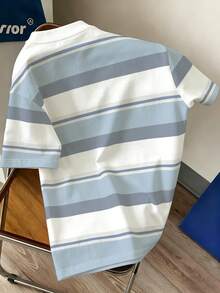 Manfinity Joysei Men's Summer Casual Letter Print Contrast Color Crew Neck Short Sleeve T-Shirt - Blue - View 2