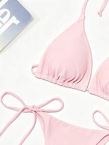 Swim Basics Set Baju Renang Wanita Dua Potong Seksi Warna Polos dengan Tali Pengikat - Baby Pink - View 4