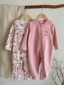 LMoss Kids Baby Girl Knitted Cute Animal Pattern Casual Romper 2 Pieces Set - Dusty Pink - View 3
