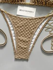 Costavie 2pcs/Set Halter Neck Tie Bikini Swimsuit - Brown - View 7