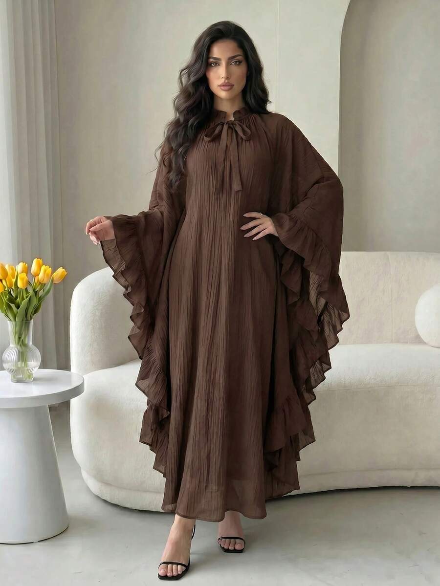 Al Najma Gaun Arab Longgar Lengan Lonceng Kerah Warna Polos untuk Wanita