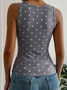 DAZY Women's Polka Dot Print Square Neck Casual Versatile Tank Top Graphic Tee - Grey - View 3