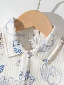 SHEIN Vintaside Kids Infant Toddler Baby Boys Summer Cute Animal 2-Piece Set, Collared Short Sleeve Button-Up Shirt With Cute Cartoon Animal Print And Elastic Waist Shorts, Baby Boy Shirt Set, Baby Summer Set, Baby Boy Cute Animal Set, Baby Clothing, Baby Boy Summer Shirt And Shorts 2-Piece Set - Khaki - View 7