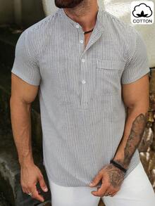 VENTUSAIL Men's Striped Shirt, Textured Soft, Summer Lightweight Men's Shirt - Beige - View 3