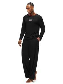 Rest Era Conjunto de Pijama Masculino, Top de Manga Longa Gola Careca e Calça Longa - Preto - Visão 4