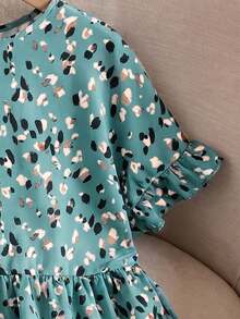 Rusticease Kemeja Ukuran Besar Gaya Boho Resort Kasual Lengan Berkerut Motif Seluruh Permukaan, Pakaian Musim Panas untuk Wanita/Musim Panas, Pakaian Liburan Tropis Wanita Warna Pastel - Mint Green - View 8