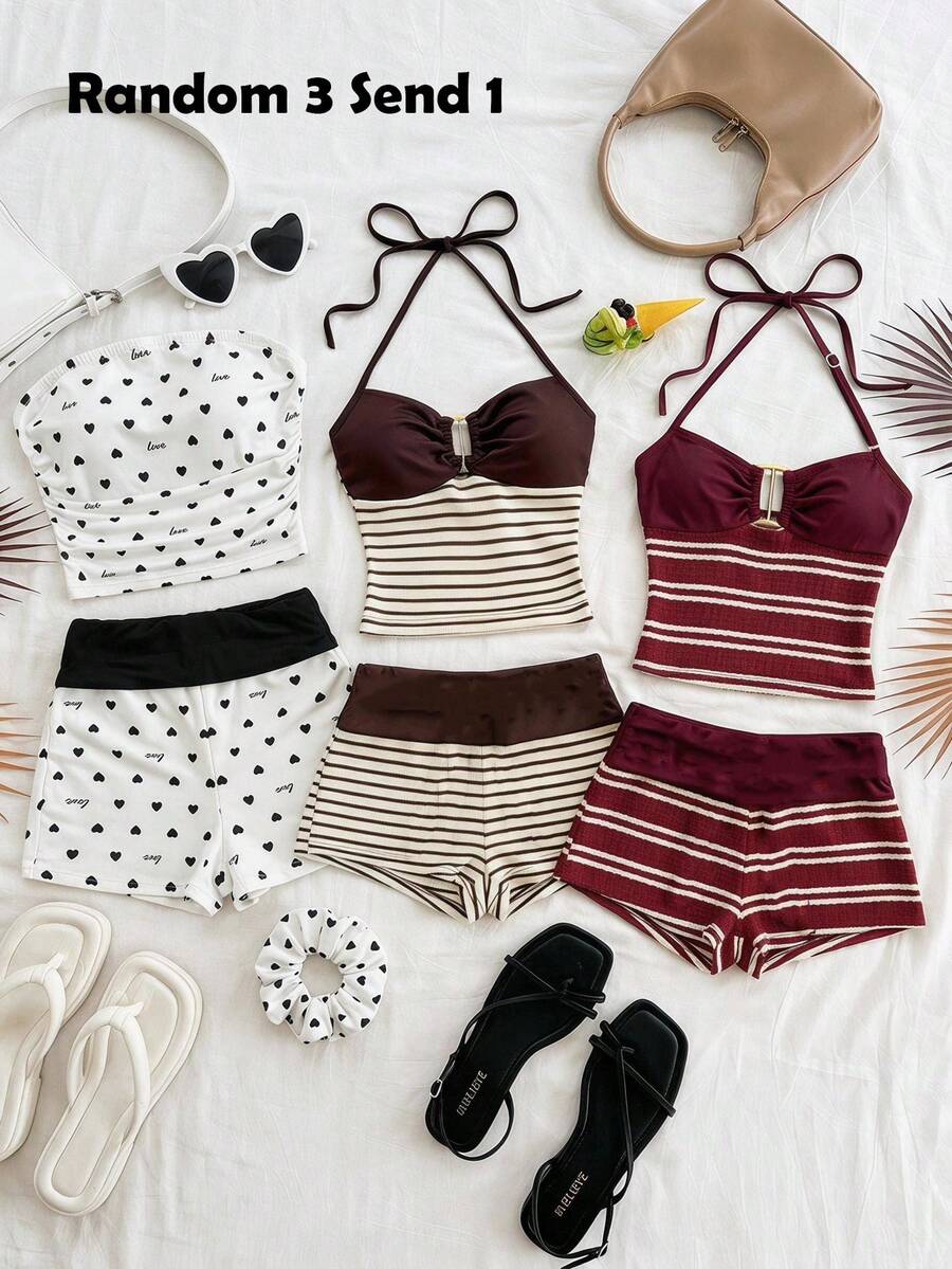 SHEIN Tween Girl Matching Casual Simple Comfortable Polka Dot Tank Top And Shorts Set - Black and White - View 1