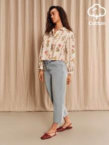 lacRébo Light Blue Washed Mid-Waist Slim Straight Ankle-Length Jeans - Light Wash - View 4