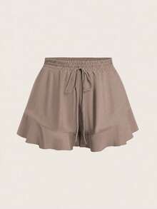 Elaquor Plus Size Women's Solid Color Drawstring Waist Casual Versatile Everyday Shorts - Multicolor - View 4