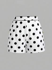 SHEIN Clasi 女款波點休閒百搭日常短褲 - 黑與白 - 查看 10