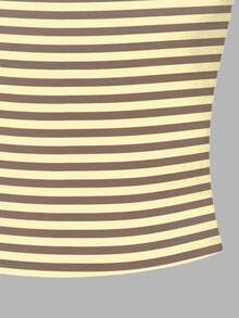 Tween Girls Casual Simple Pale Yellow Striped Spaghetti Strap Fitted Tank Top Summer Top - White - View 4