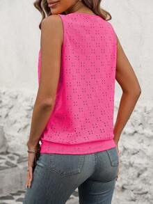 Vaclyn Women's Vacation Hollow Design Keyhole Neckline Casual Tank Top - Hot Pink - View 2
