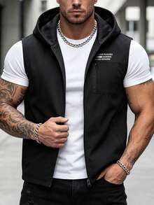 Manfinity Homme Men's Casual Versatile Hooded Vest - Black - View 2