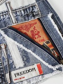 ROMWE Avant Plus Size Women's Y2K Millennium Patchwork Ultra Short Denim Shorts - Blue - View 2