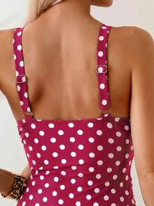 Swim Basics 女款波點抓皺一件式泳衣，適合海邊度假、泳池派對、海灘派對 - 紅色 - 查看 4
