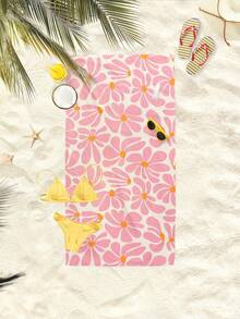 1pc Bohemian Flower Pattern Beach Towel, Oversized Ultra-Fine Fiber Beach Blanket, Super Absorbent Bath Towel, Suitable For Travel, Swimming, Diving, Surfing, Beach Accessory Summer Travel, Vacation Holiday Bathroom Decor Beach Essentials - Pink - View 6