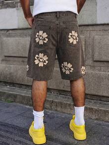 Manfinity Roghcode Men's Printed Wide Leg Denim Shorts, Holiday - Dark Grey - View 2