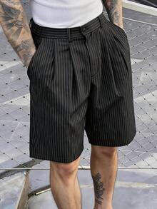 Manfinity CasualCool Men's Black And White Striped Striped Loose Casual Bermuda Shorts City Break Summer World Cup Holiday,Old Money,Daily Leisure, Weekend Trips, Outdoor Activities Office, Travel Expeditions, Relaxed Work Environments Or Semi-Formal Occasions, Boyfriend/Husband Gift, Anniversary /Birthday Gift Party Autumn Vacation Holiday,Wedding,Spring To Summer ,Easter,Y2k,Vintage,Festival,Streetwear,Back To School - Black - View 1