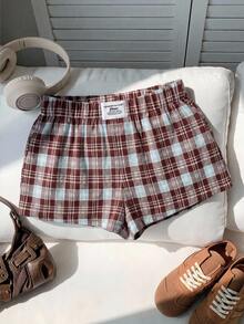 Comfortcana 夏季復古70年代格紋女款短褲，休閒海灘生日節慶優雅Y2K派對儀式短褲 - 紅色 - 查看 6