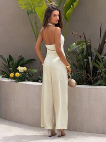 DAZY Women's 2-Piece Set: Summer Lace Patchwork Square Neck Short Sleeve Embroidered Top With Long Pants, Vacation Holiday Outfit - Beige - View 2