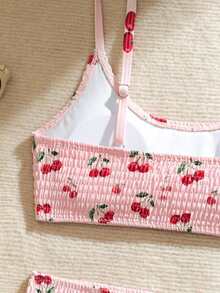 SHEIN Conjunto de bikini con estampado de cereza, tirantes de espagueti y cuello halter para vacaciones de verano en la playa para adolescentes, estampado aleatorio - Rosa - Ver 5