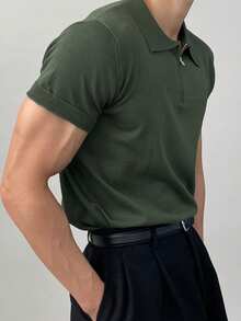 DAZY Men's Polo Collar Half-Zip Short Sleeve Knit Top, Back To School Easter - Green - View 2