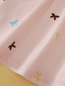 SHEIN Playful Pals 女嬰白色休閒洋裝，1件裝，羅紋領口、羅紋袖口，適合休閒、外出、運動及派對 - 粉色 - 查看 9