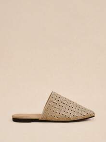 Rosivie Zapatos planos para mujer de moda nueva con tejido calado, punta cerrada cuadrada, sin cordones y suela dorada - Oro 1 - Ver 7