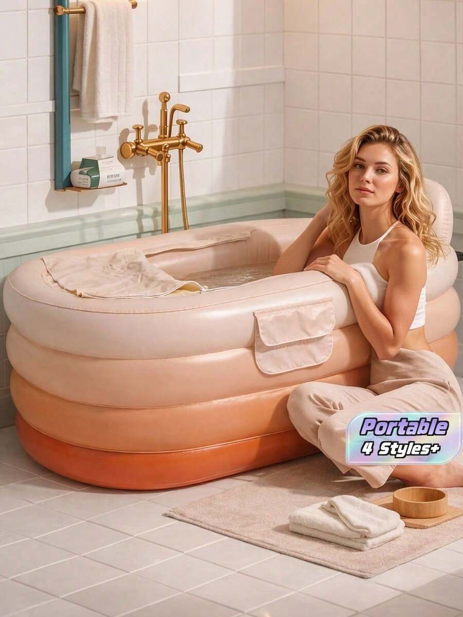 1 pieza Bañera inflable portátil para adultos con bomba de pie - Fácil de inflar y drenar, adecuada para SPA en casa, baño caliente/frío, plegable para almacenamiento - Regalo perfecto - A - Ver 1