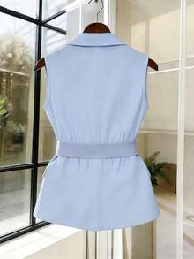 Qadelle Áo vest không tay dành cho nữ với thắt lưng khóa kim loại, kiểu dáng thời trang, đa năng và thanh lịch. - Màu xanh lam - Xem 2